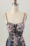 Sparkly Black Pink Flower Corset Short Tight Homecoming Dress with Sequins