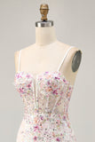 Sparkly White Bodycon Spaghetti Straps Sequins Short Floral Homecoming Dress