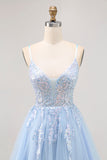 Sparkly Blue A Line Spaghetti Straps Sequins Short Homecoming Dress with Appliques
