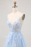 Sparkly Blue A Line Spaghetti Straps Sequins Short Homecoming Dress with Appliques