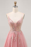 Sparkly Blush A Line Tulle Sequins Homecoming Dress with Appliques