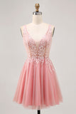 Blush A Line V Neck Sequins Short Homecoming Dress with Appliques