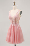 Blush A Line V Neck Sequins Short Homecoming Dress with Appliques