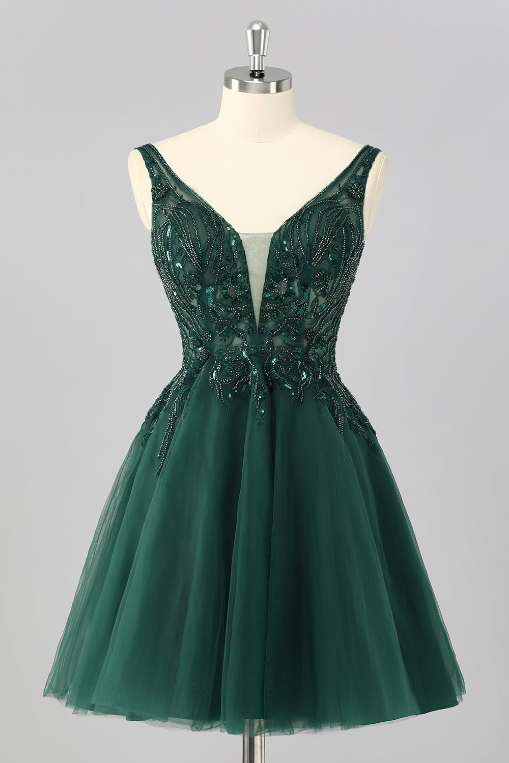 WEDTREND Women Dark Green Short Homecoming Dress with Sequins A-Line Beaded Open Back Cocktail Dress WEDTREND Women Dark Green Short Homecoming Dress with Sequins A-Line Beaded Open Back Cocktail Dress