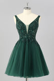Dark Green A-Line Beaded Open Back Short Homecoming Dress with Sequins