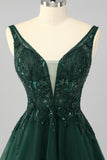 Dark Green A-Line Beaded Open Back Short Homecoming Dress with Sequins