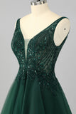 Dark Green A-Line Beaded Open Back Short Homecoming Dress with Sequins