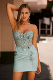 Grey Green Strapless Corset Beaded Short Homecoming Dress with Sequins