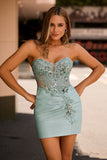 Grey Green Strapless Corset Beaded Short Homecoming Dress with Sequins