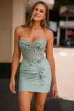 Grey Green Strapless Corset Beaded Short Homecoming Dress with Sequins