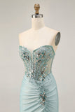 Sparkly Grey Green Bodycon Ruhced Strapless Homecoming Dress with Sequins