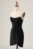 Black Bodycon Cut Out Corset Homecoming Dress with Beading