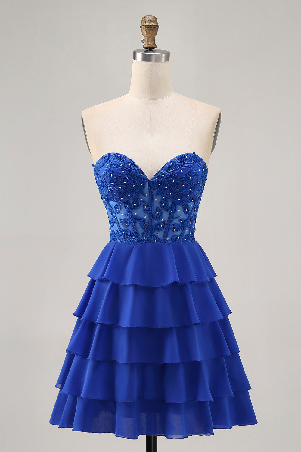 WEDTREND Women Strapless Royal Blue Homecoming Dress with Beading A-Line Tiered Short Corset Cocktail Dress WEDTREND Women Strapless Royal Blue Homecoming Dress with Beading A-Line Tiered Short Corset Cocktail Dress