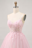 Sparkly Pink A Line Corset Tulle Short Homecoming Dress with Sequins
