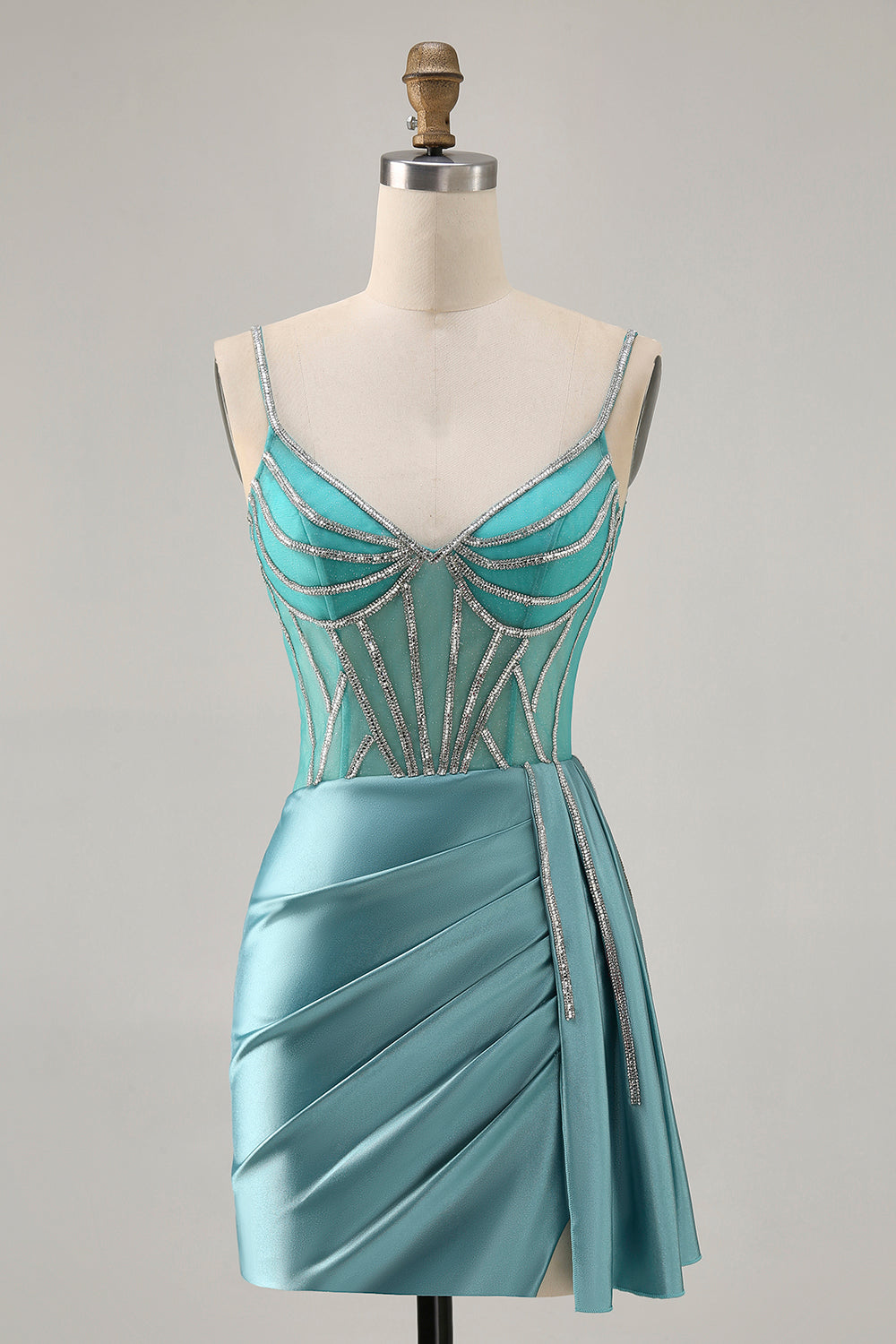 WEDTREND Women Green Short Homecoming Dress Satin Beaded Corset Bodycon Spaghetti Straps Cocktail Dress WEDTREND Women Green Short Homecoming Dress Satin Beaded Corset Bodycon Spaghetti Straps Cocktail Dress
