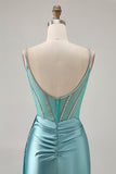Sparkly Green Satin Bodycon Short Homecoming Dress with Beading