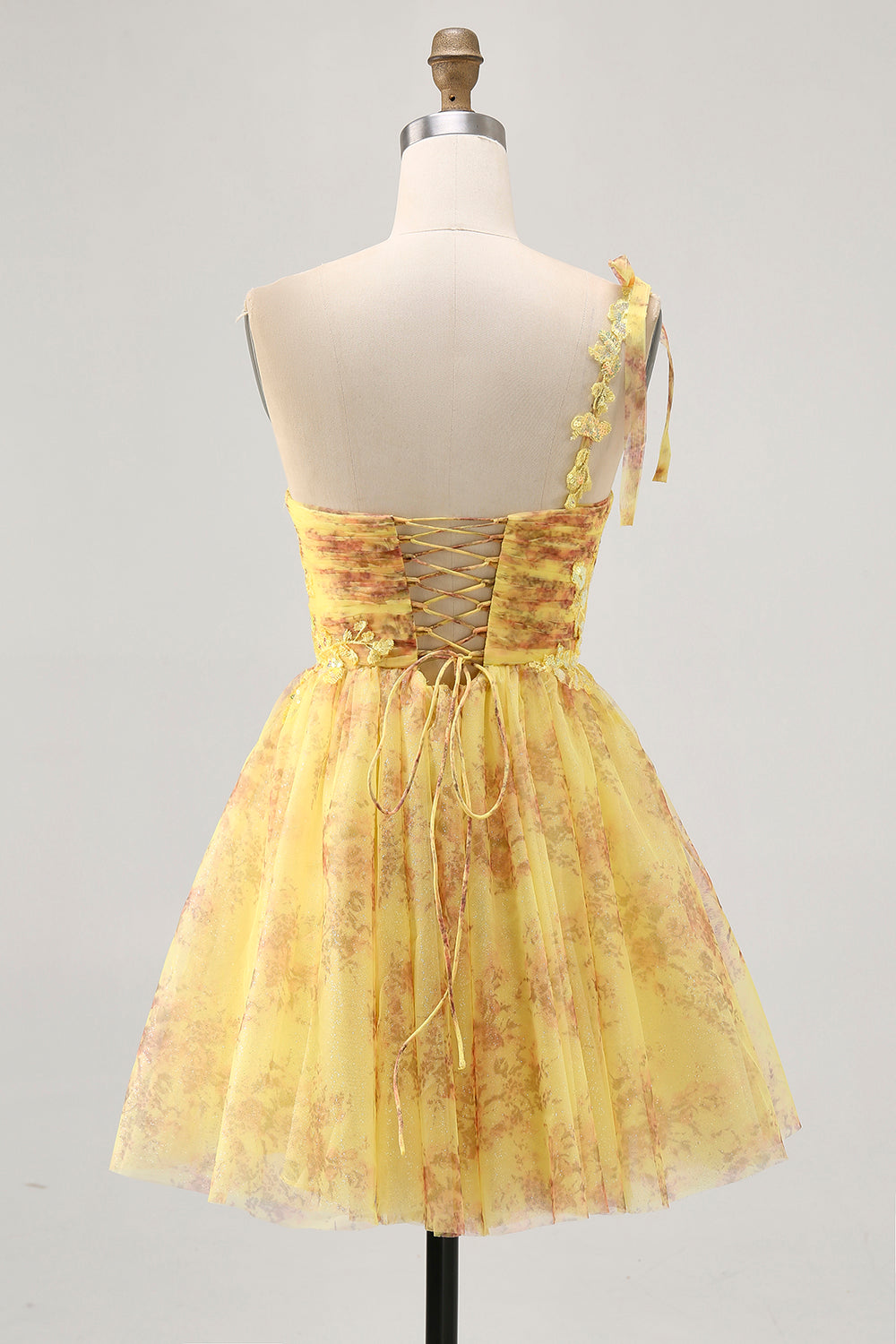 yellow one shoulder homecoming dresses Primavera Short One Shoulder Homecoming Dress 4004 Yellow / 6