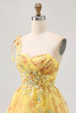 Yellow A Line One Shoulder Sequins Printed Short Homecoming Dress