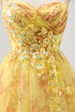 Yellow A Line One Shoulder Sequins Printed Short Homecoming Dress