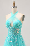 Green A Line Halter Short Homecoming Dress with Sequins