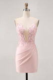 Blush Bodycon Strapless Corset Homecoming Dress with Appliques