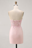 Blush Bodycon Strapless Corset Homecoming Dress with Appliques