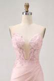Blush Bodycon Strapless Corset Homecoming Dress with Appliques