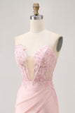 Blush Bodycon Strapless Corset Homecoming Dress with Appliques