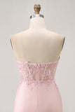 Blush Bodycon Strapless Corset Homecoming Dress with Appliques