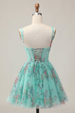 Green Corset A Line Sequins Printed Short Homecoming Dress with Lace Up Back