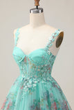 Green Corset A Line Sequins Printed Short Homecoming Dress with Lace Up Back