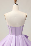 A-Line Strapless Corset Beaded Purple Short Homecoming Dress with Bow