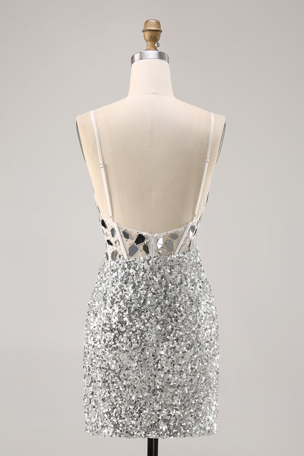 WEDTREND Women Bodycon Silver Homecoming Dress with Mirror Sequins Corset Cocktail Dress WEDTREND Women Bodycon Silver Homecoming Dress with Mirror Sequins Corset Cocktail Dress