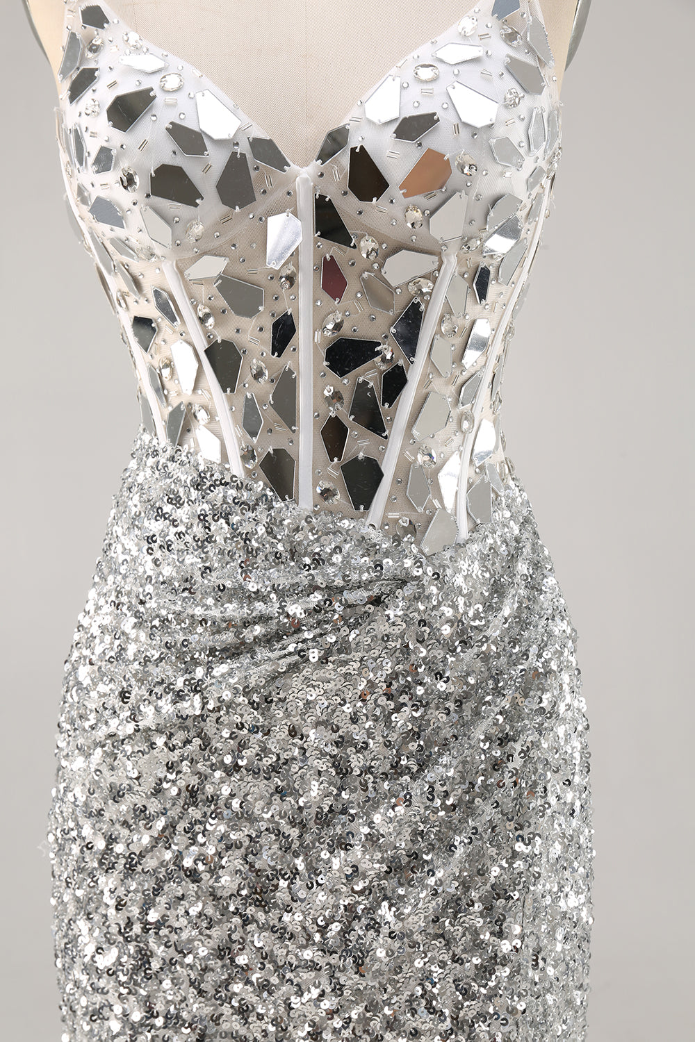 WEDTREND Women Bodycon Silver Homecoming Dress with Mirror Sequins Corset Cocktail Dress WEDTREND Women Bodycon Silver Homecoming Dress with Mirror Sequins Corset Cocktail Dress