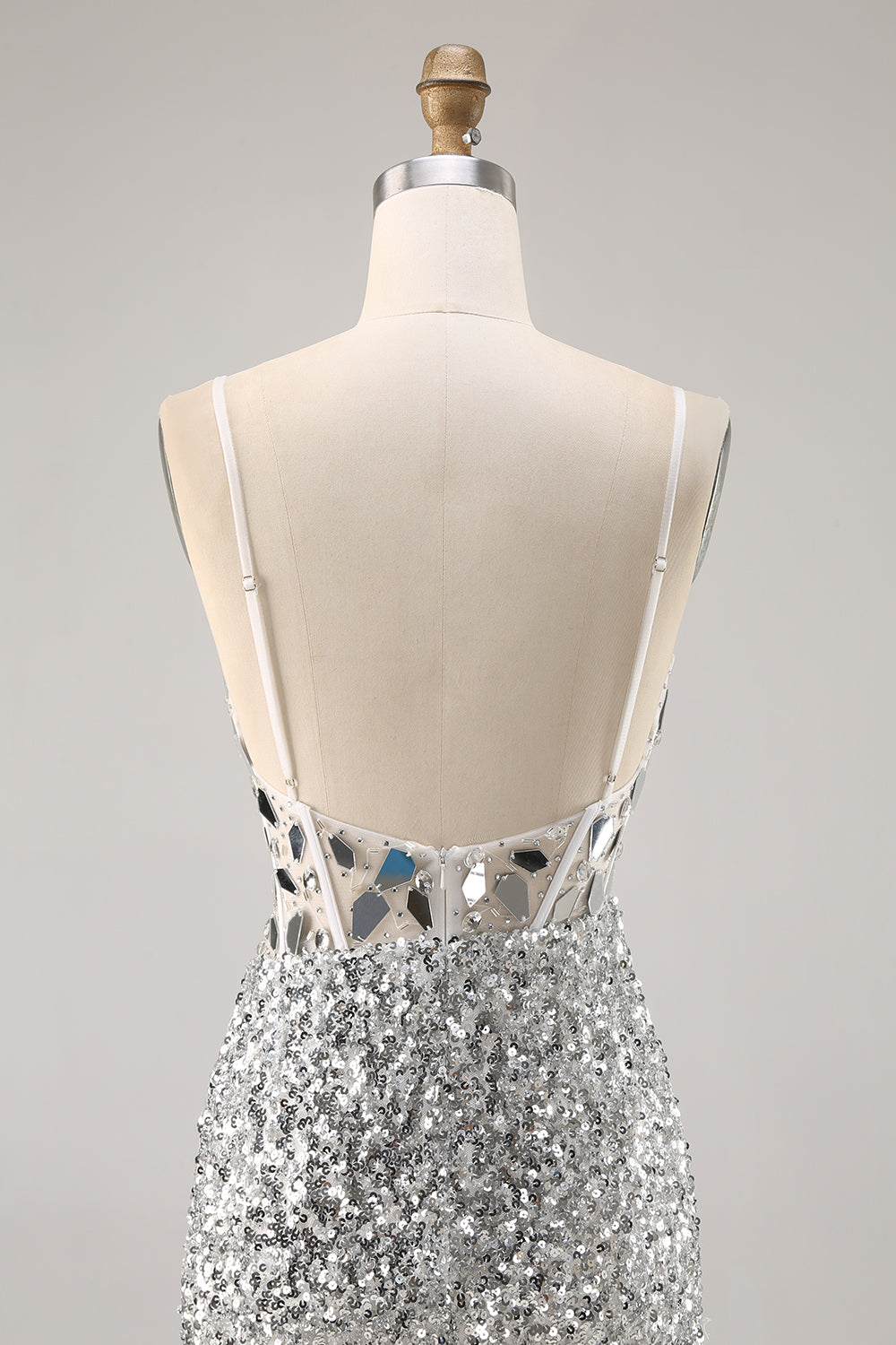 silver sequin homecoming dress Silver Spaghetti Straps Backless V-neck Mini Short Homecoming Dress US10 / Custom Color
