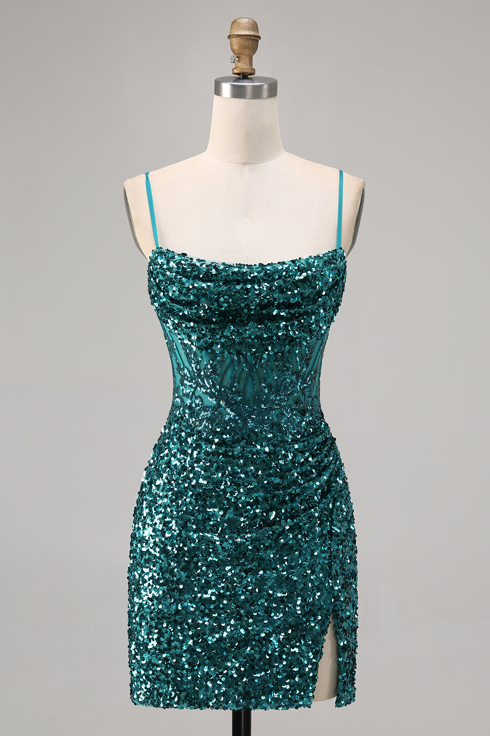 Wedtrend Women Grey Blue Sequins Homecoming Dress with Slit Corset Bodycon Spaghetti Straps Cocktail Dress, Peacock Green / US24W Wedtrend Women Grey Blue Sequins Homecoming Dress with Slit Corset Bodycon Spaghetti Straps Cocktail Dress, Peacock Green / US24W