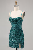 Grey Blue Corset Sequins Bodycon Homecoming Dress with Slit