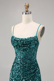 Grey Blue Corset Sequins Bodycon Homecoming Dress with Slit