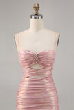 Blush Bodycon Cut Out Ruched Beaded Homecoming Dress