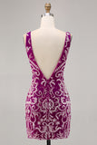 Fuchsia Bodycon V-Neck Backless Sequins Homecoming Dress