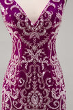 Fuchsia Bodycon V-Neck Backless Sequins Homecoming Dress