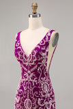 Fuchsia Bodycon V-Neck Backless Sequins Homecoming Dress