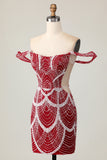 Off The Shoulder Sequins Red Bodycon Homecoming Dress