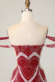 Off The Shoulder Sequins Red Bodycon Homecoming Dress