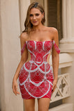 Off The Shoulder Red Sequins Bodycon Mini Homecoming Dress