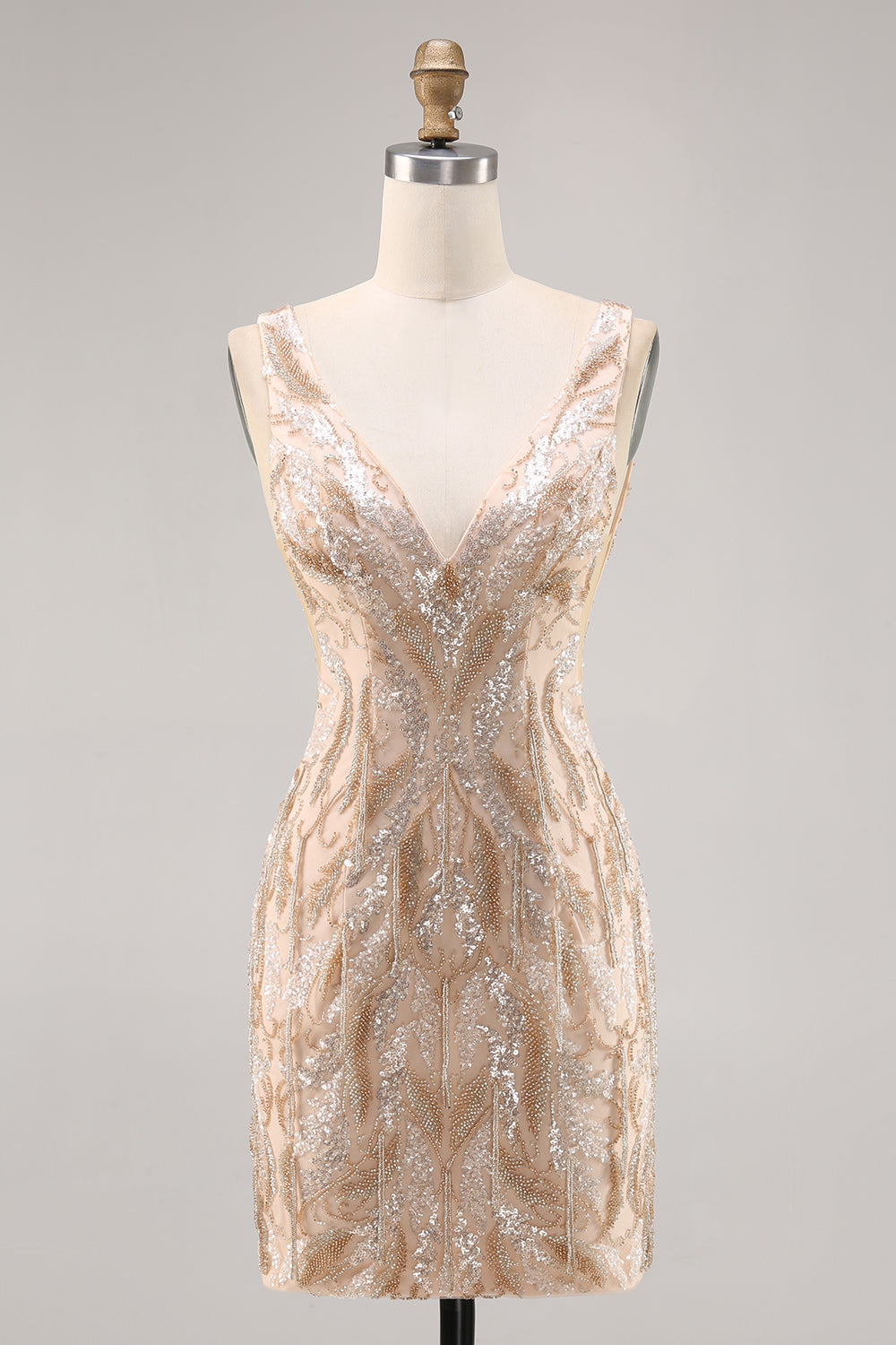 WEDTREND Women Champagne Homecoming Dress V Neck Bodycon Sequins Cocktail Dress WEDTREND Women Champagne Homecoming Dress V Neck Bodycon Sequins Cocktail Dress
