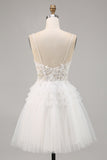 White A-Line Spaghetti Straps Tulle Short Homecoming Dress with Sequins