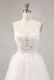 White A-Line Spaghetti Straps Tulle Short Homecoming Dress with Sequins