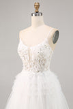 White A-Line Spaghetti Straps Tulle Short Homecoming Dress with Sequins