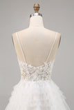 White A-Line Spaghetti Straps Tulle Short Homecoming Dress with Sequins